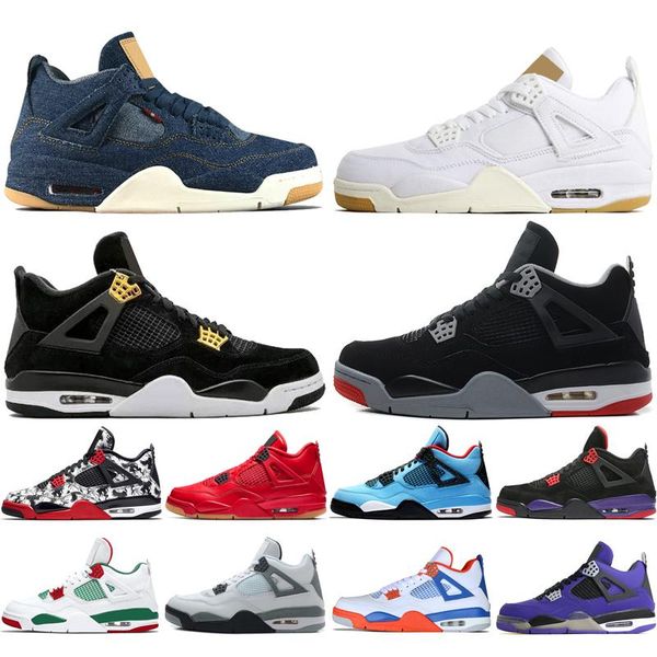 

travis 4 tattoo singles day scotts raptors mens basketball shoes 4s white cement denim blue royalty men sports sneakers trainers, Black