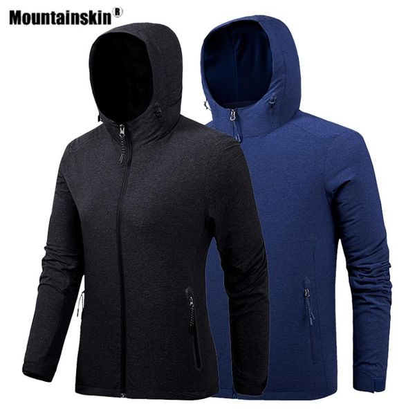 

mountainskin men women hiking hooded jacket outdoor sport thin windbreaker climbing camping fishing male coat 6xl va665, Blue;black