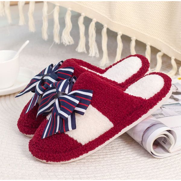 

winter slippers woman bowtie plush warm shoes women's slipper indoor ladies non slip home casual comfort shoe female plus size, Black