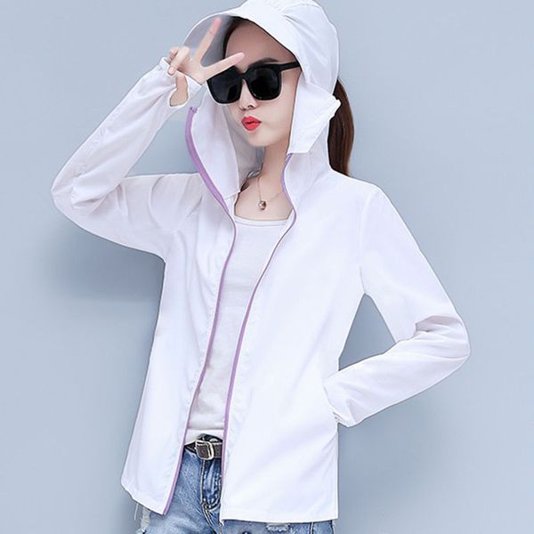 

women's trench coats women sun protection clothing summer uv solid short hooded thin coat female large size long sleeve, Tan;black