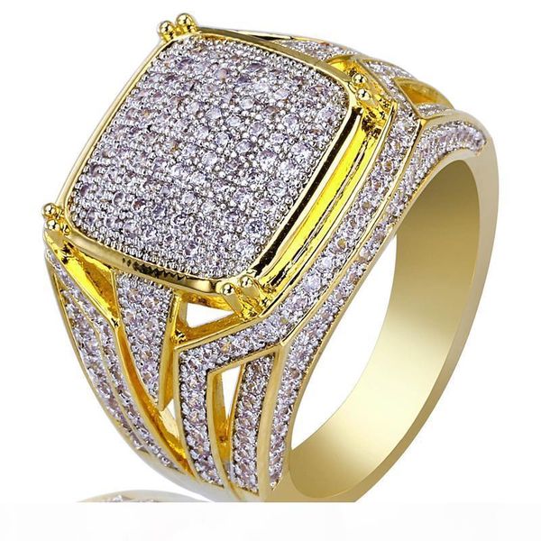 

hip hop iced out gold micro pave cubic zircon bling big square rings for male jewelry 18mm mother's day gift, Silver