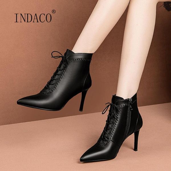 

winter women boots high heels 2020 pointed toe leather ankle boots for women zip warm white party shoes thin heel, Black
