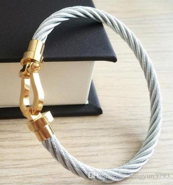 

horseshoe magnet buckle steel wir bracelet fashion new men women fred titanium steel rose gold bracelet, Black