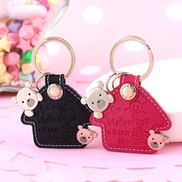 

кожа key chain ring женщина key подвеска прекрасных медведь дом форма аксессуар мода автомобиль брелок charm подарок для девушки k0056, Slivery;golden