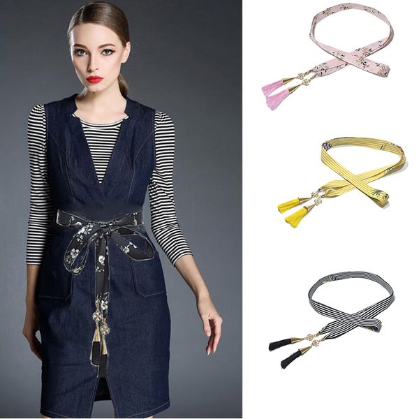 

luxury 2020 new ladies crystal pendant decoration thin waist rope female wild dress tassel printing decoration thin belt bg-920, Black;brown