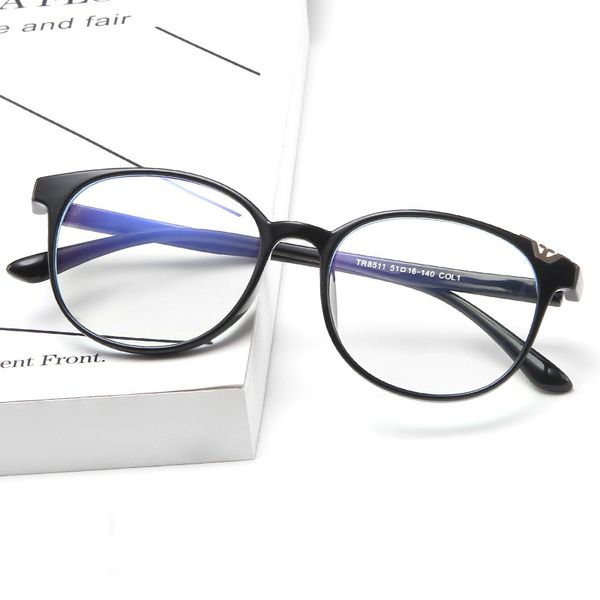 

2020 fashion anti-blue light flat mirror wild round frame tr90 glasses frame men and women decorative glasses, Black