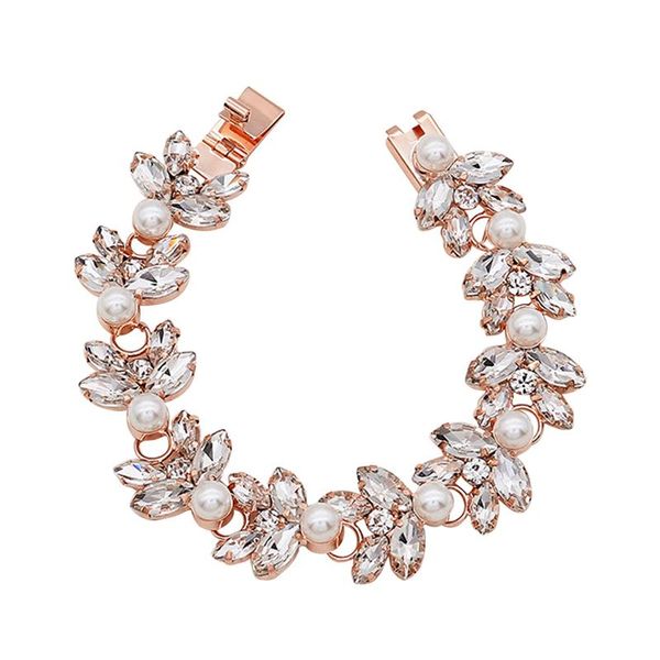 

pearl hand chain ladies fashion crystal bracelet jewelry bracelet wedding dress accessory for bride women (rose gold color, Golden;silver