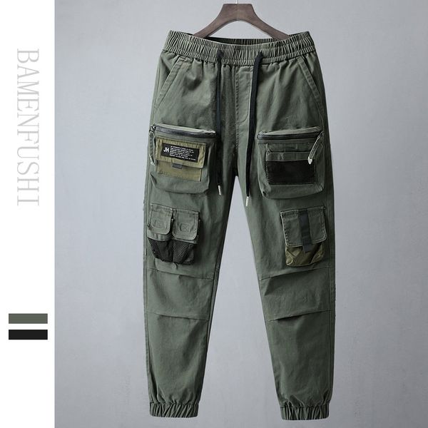 

men's autumn winter casual cargo pants japanese streetwear joggers pants cotton trousers for men hip hop harem, Black