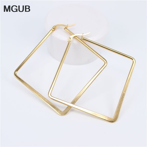 

2020 stainless steel diameter 55-85mm square hoop earrings with gold color simple earring for women jewelry lh821, Golden;silver