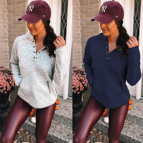 

20fw women hoodies pullover casual button up collar long sleeve loose sweatshirt casual autumn women clothing, Black