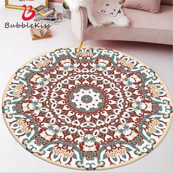 

carpets bohemia round area rug for bedroom vintage red green flower pattern living room decor rugs children