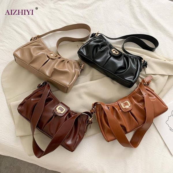 

fashion pleated pu leather handbag totes portable women solid color casual underarm shoulder bags travel clutches