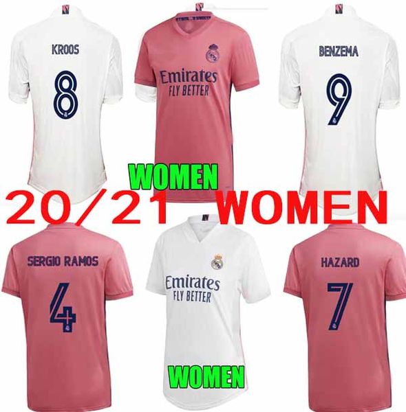 

20/21 real madrid women hazard modric soccer jerseys new sergiio ramos kroos benzema marcelo home away football shirts isco bale uniforms, Black;yellow