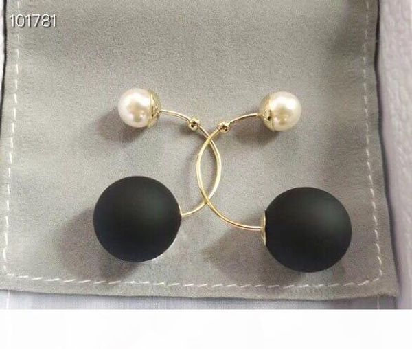 

classic designer black sandy white pearl double bent round loop stud earrings for women jewelry, Golden