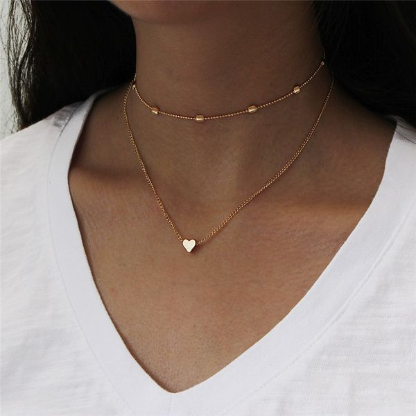 

simple fashion female clavicle pendant peach heart multi-layer clavicle neck chain necklace heart-shaped pendant, Silver