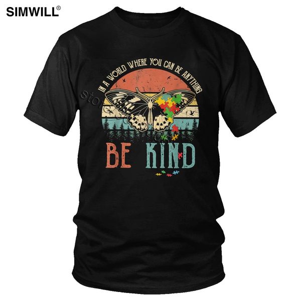 

vintage butterfly t-shirt men's cotton in a world where you can be anything be kind tee short sleeves round neck insect t shirt