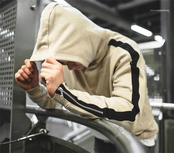 

мужчины street style одежда мужская zipper полосатый лоскутная толстовки весна дизайнер с капюшоном шеи тинейджеров пуловеры кофты, Black