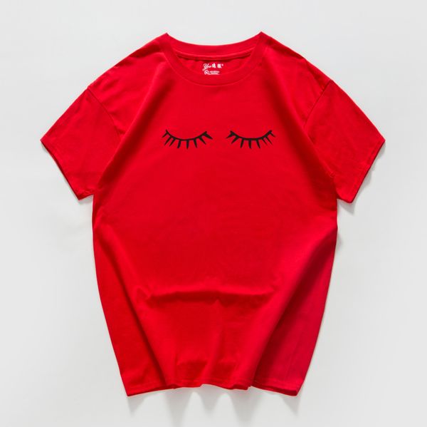

2018 new eyelash print t shirt women 100%cotton plus size tshirt women summer 2018,big size tee shirt femme loose tees