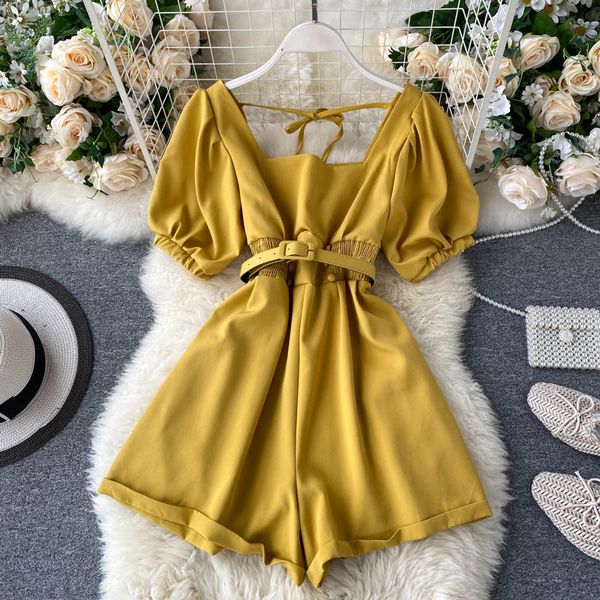 

korean version of the may salt sweet girl jumpsuits for 2020 new recipients puffed sleeves thin with waistband wide-leg romper, Black;white