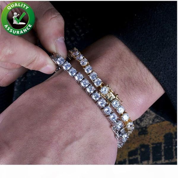 

luxury designer jewelry mens bracelets iced out chains diamond tennis bracelet hip hop jewelry men 18k gold plated bangle for love link 5mm, Golden;silver