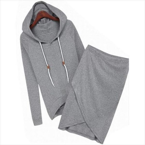 

europe us crop set irregular skirts sweater suit women coat hooded two piece set cropped tracksuit vestidos lbd8618, Gray