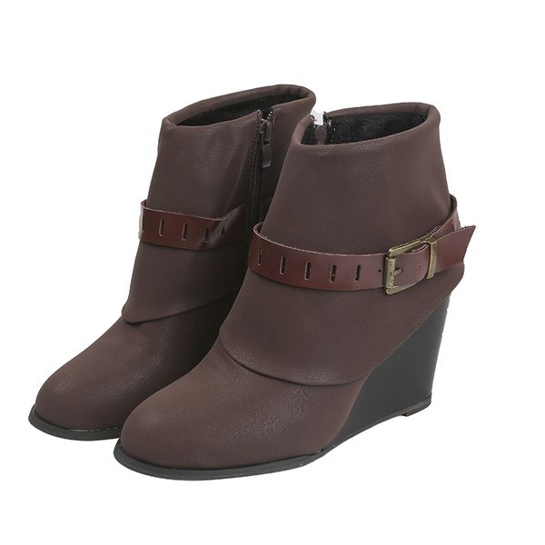

мода дама dropshipping пряжка зима теплой плюшевая женщины обувь женщина boots танкетка ботильоны zip обуви для женщин, Black