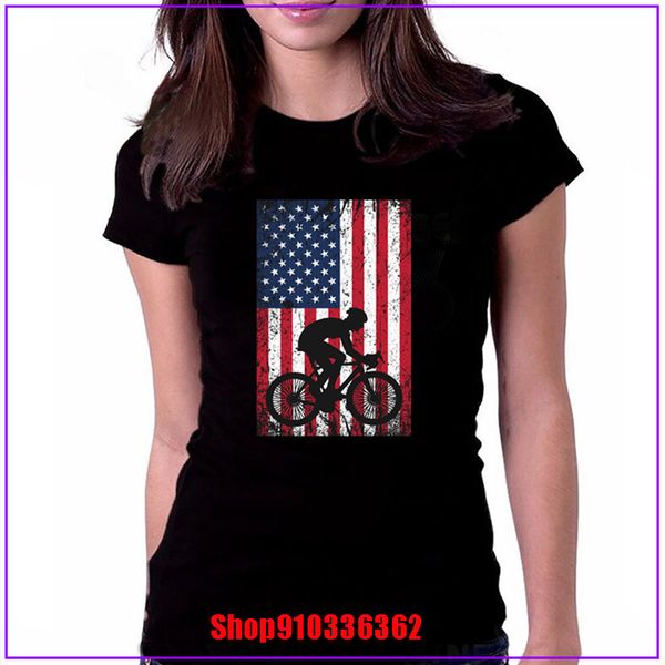 

mountain bike american flag 4th of july t shirt for women female o neck cotton t-shirt tee most popularity new design custom tee, White