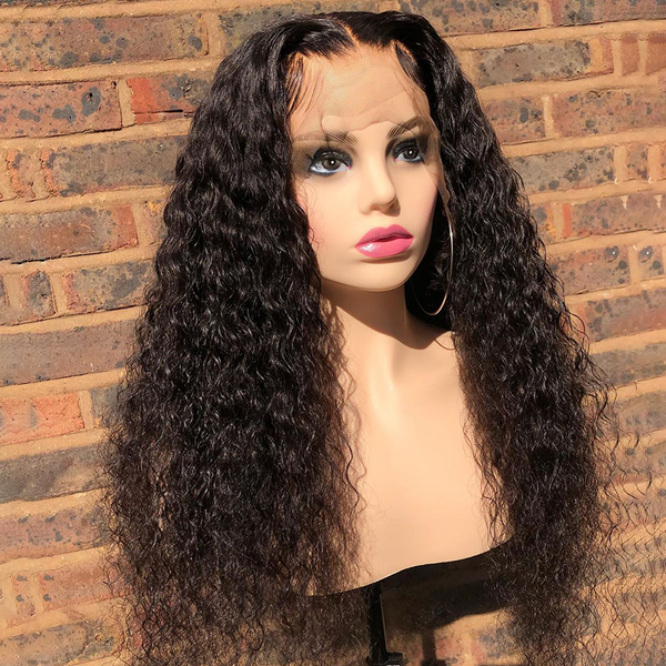 

150% density 13x4 long kinky curly wig lace front human hair wigs for women black color remy brazilian hair wigs