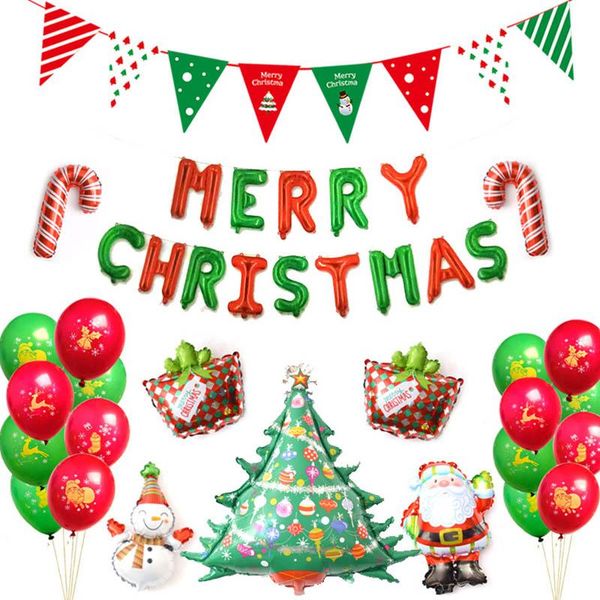 

party decoration year merry christmas balloon set flag tree santa snowman festive decorations