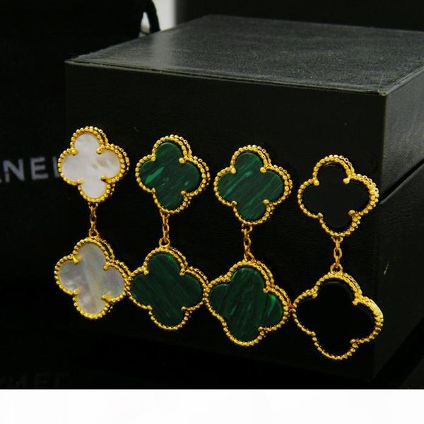 

new four leaf leaf stud earrings plated all classic jewelry for women brincos shell two four leaf earrings, Golden;silver