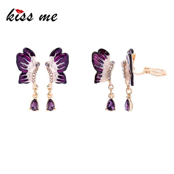

kiss me unique enamel butterfly crystal drop earrings for women party gifts 2020 fashion glass dangle earring accessories, Silver