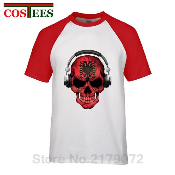

creative design black double eagles tee retro dark skull deejay with albanian flag t shirt men vintage albanian skull dj t-shirt