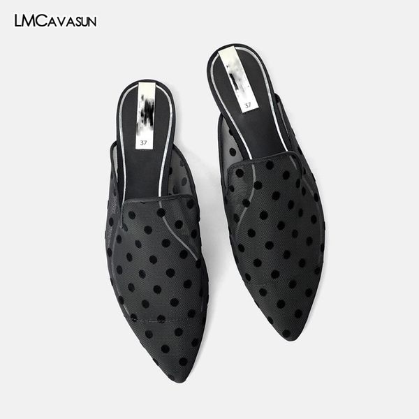 

lmcavasun polka dot flat mules women's sandals, Black