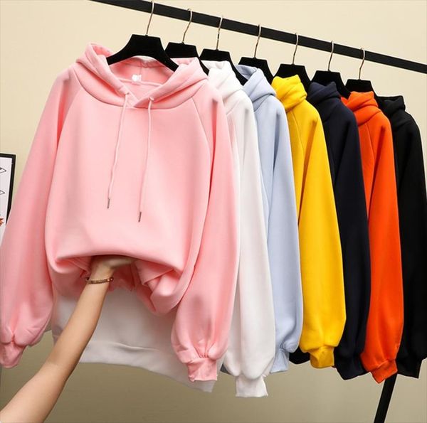 

autumn and winter new womens hoodie sweatshirt long sleeved yellow female loose thick coat hoodies hoody clothes black top