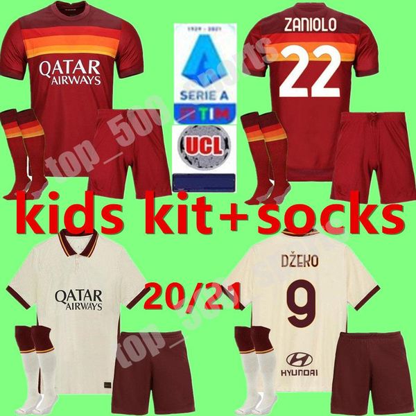 

kids kit 20 21 roma home away 3rd soccer jersey 2020 2021 as pastore dzeko zaniolo el shaarawy rome youth boys football shirts, Black