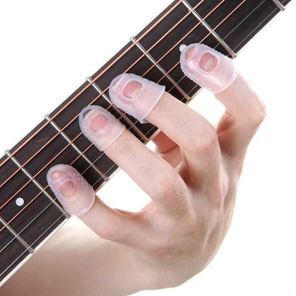 

4 pieces / set of silicone fingertips guitar fingertip protector for guitar s m l transparent blue