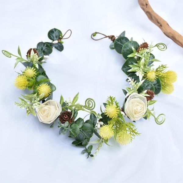 

new arrival crown & hand wreath romantic head garland wreath pinecones hairwear bridal girl kid wedding party flower hairbands, Golden;silver