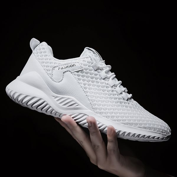 

2020 new macroporous mesh shoes men summer breathable light soft sneakers solid black white gray mens shoes casual size 38-46