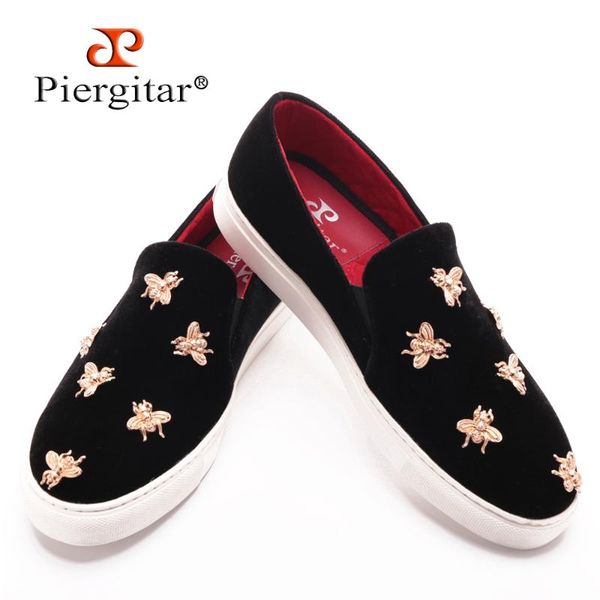 

весна / лето новый дизайн piergitar handcrafted golden metal пчелы мужская обувь бархатные easy walk повседневный стиль мужские мокасины, Black