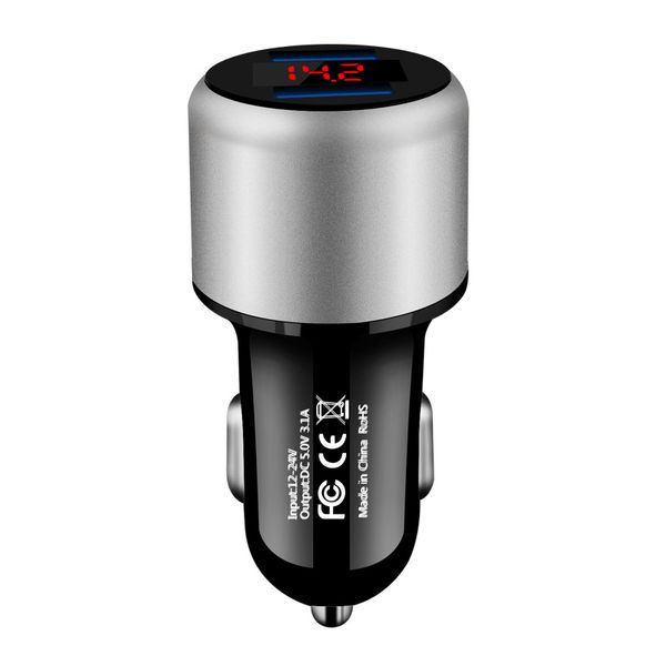 

5v 3.1a dual usb car charger adapter digital led voltage display auto usb charger fast charging for iphone mobile phone
