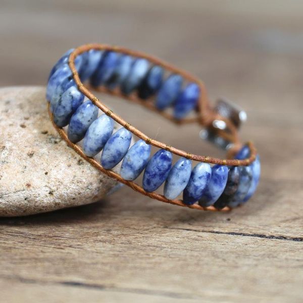 

charm bracelets handmade bohemia blue dot beads leather bracelet natural stone yoga wrap women fashion friendship jewelry gift, Golden;silver