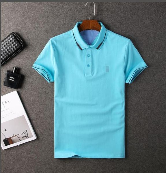 

lake blue men's lapel simple pure color short-sleeved shirt, White;black