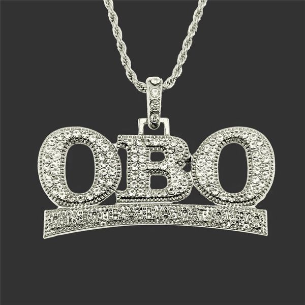 

bling iced out obo letter pendants necklace for men hip hop rhinestones jewelry silver color drop shipping
