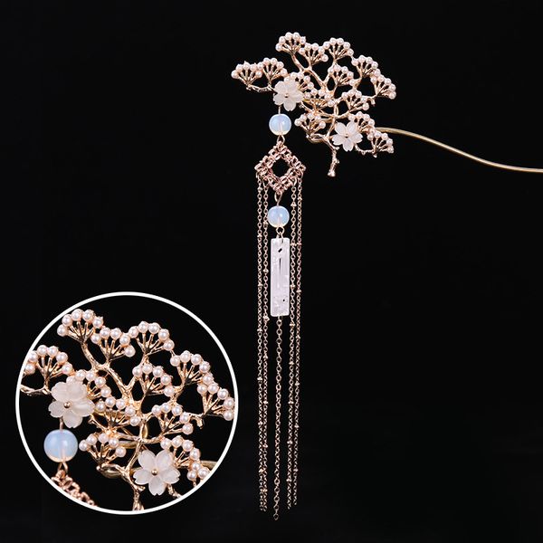 

forseven classical flower simulated pearls tassel hair stick chinese traditional hairpin headwear bridal hair accessories jl, Golden;silver