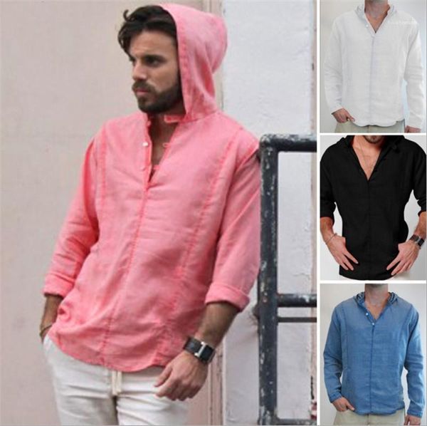 

mens designer shirt solid color loose hooded v neck shirt autumn spring mens clothing casual linen, White;black