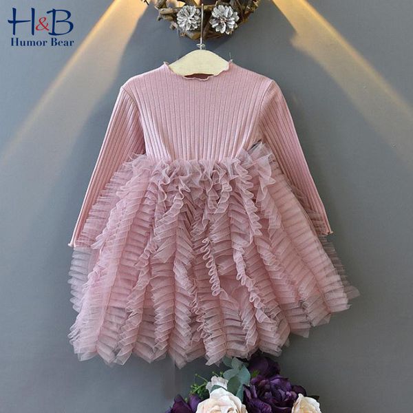 

юмор медведь девочки платье 2020 осень новая весна осень mesh длинные рукава принцесса платье cute baby дети детская одежда, White