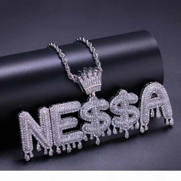 

custom name jewelry crown bail drip initials bubble letters chain necklaces & pendant micro paved zircon necklace halloween gift, Silver