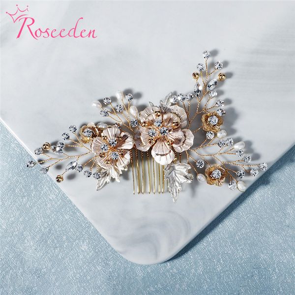 

flower rhinestone women bride hair comb hair clip brides bridesmaid wedding accessories re3930, Golden;silver