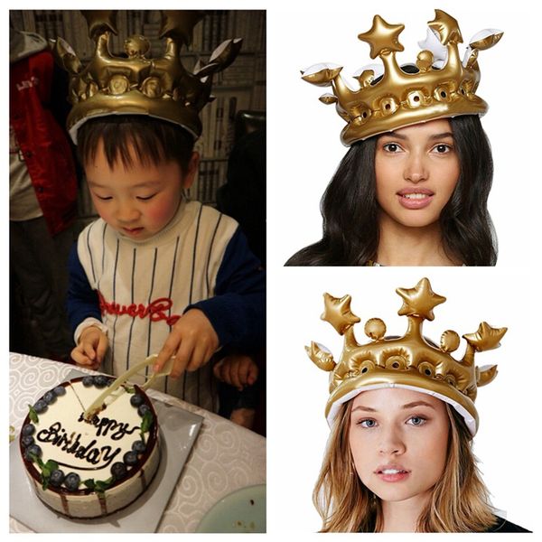 

inflatable gold crown kids men women birthday hats cap king toy party decoration headwear toys party decoration