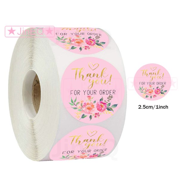 

pink paper gold thank you stickers for your order 500pcs floral label sticker for food box card business packaging seal stickers